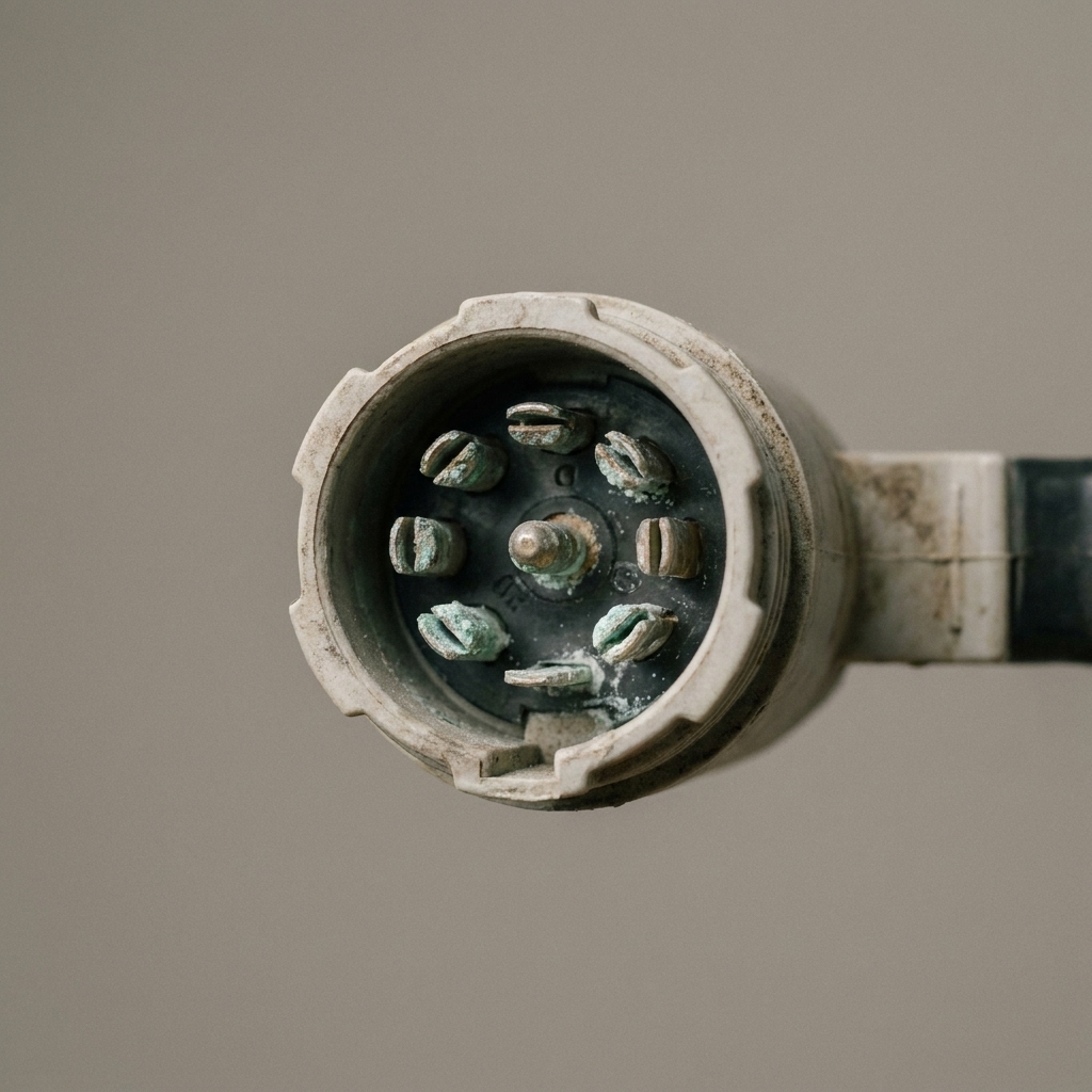 A 7-pin trailer connector with light corrosion visible on the pins